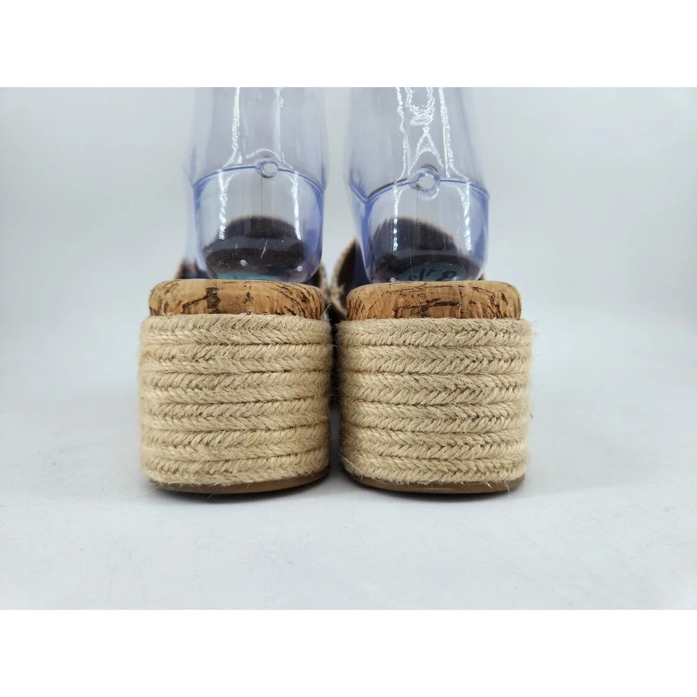 Sam Edelman Platform Espadrille Slide Sandals Womens 8.5 Tan Palm Tree Print